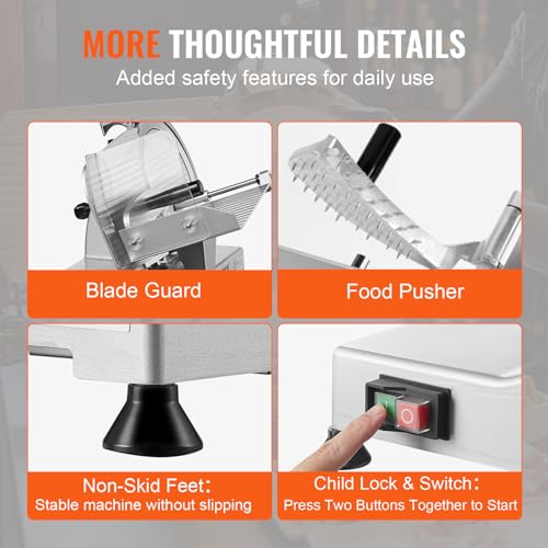 Meat Slicer 340W Electric Deli Food Slicer with 10" SUS420 Stainless Steel Blade and Built (10 inch)