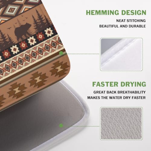 Rustic Bear Deer Dish Drying Mat Boho Ethnic Drainer Rack Pad 16x18 Inch Microfiber Absorbent Dish Sink Mat for Counter Kitchen Tableware (Rustic Bear Deer / 16x18 inch)