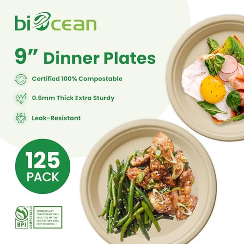 9 Inch Compostable Plates [125 Pack] (9In125PCNatural)