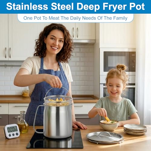 68oz Stainless Steel Oil Filter Pot with Deep Fryer Basket & Oil Strainer (2.1 quarts)