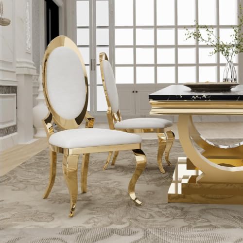 Modern Dining Chairs Set of 2 (White/Gold / Set of 2)