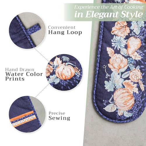 Double Oven Mitts 100% Cotton Double Oven Glove (072 - Pumpkin Blues / 7" x 35" (Double Oven Mitt))