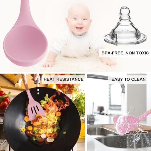 Silicone Cooking Kitchen Utensils Set (Pinky)
