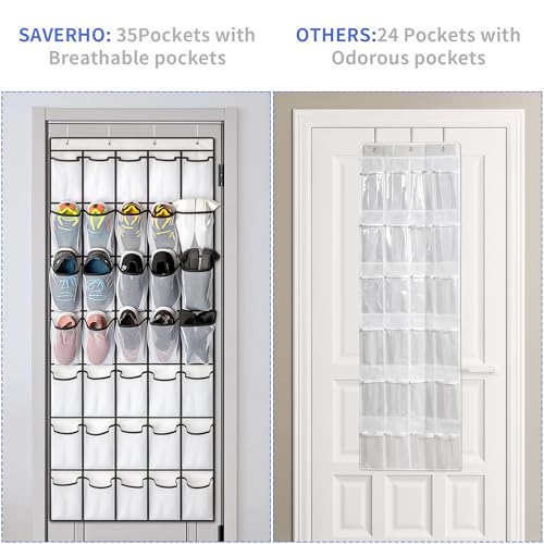 35 Pockets Over the Door Shoe Organizer (White - 35 Pockets)
