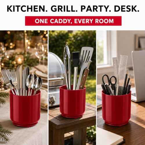 Plastic Extra Large Rotating Red Countertop Utensil Holder Kitchen Caddy (Empire Crimson)