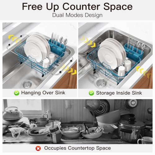 Blue Dish Drying Rack in Sink with Utensil Holder (Blue / For 10"-12"w Sink)