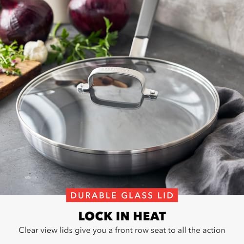 x Bobby Flay Stainless Steel 12” Frying Pan Skillet & Glass Lid (12" Frying Pan with Lid / Stainless Steel)