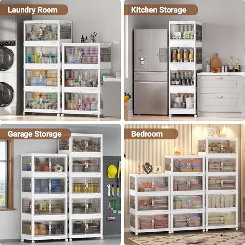 600Qt Stackable Storage Bins with 5 Lids (White / 120Qt-5Pack)