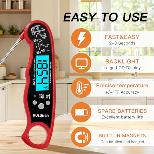 Digital Instant Read Meat Thermometer for Cooking (Red)