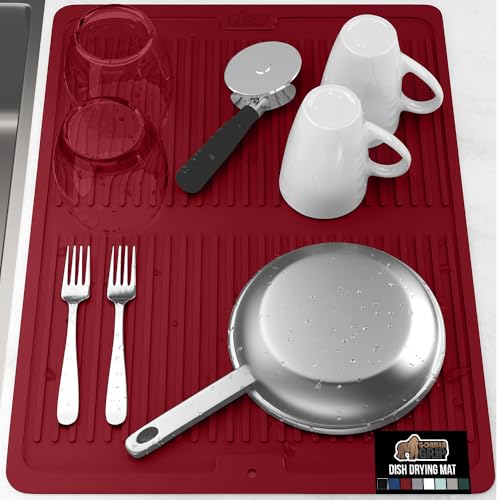Patented BPA Free Silicone Dish Drying Mat (18" x 24" / Silicone / Red)