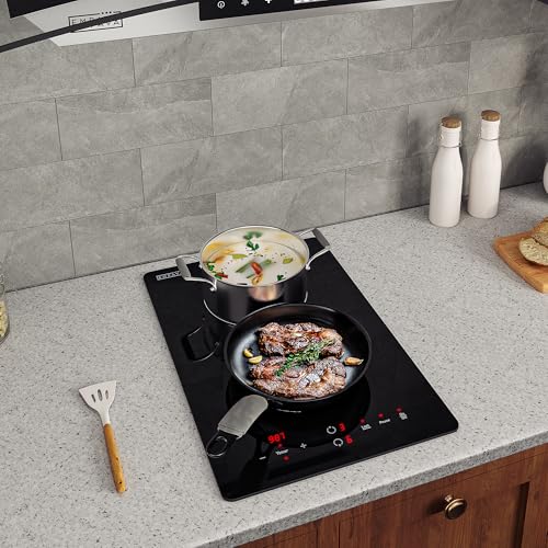 Electric Stove Induction Cooktop Vertical with 2 Burners Vitro Ceramic Smooth Surface Glass in Black 120V