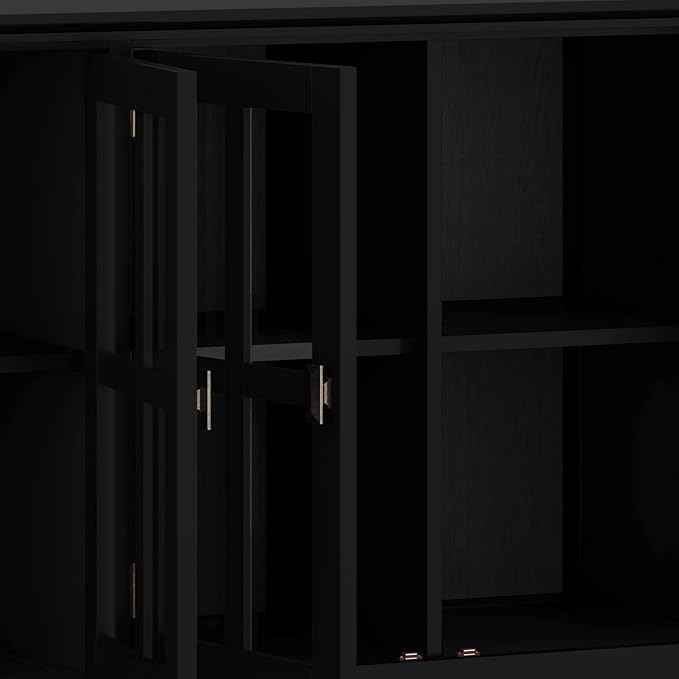 SIMPLIHOME Artisan SOLID WOOD 66 Inch Wide Contemporary Wide 4 Door Storage Cabinet in Black, For the Living Room, Entryway and Family Room