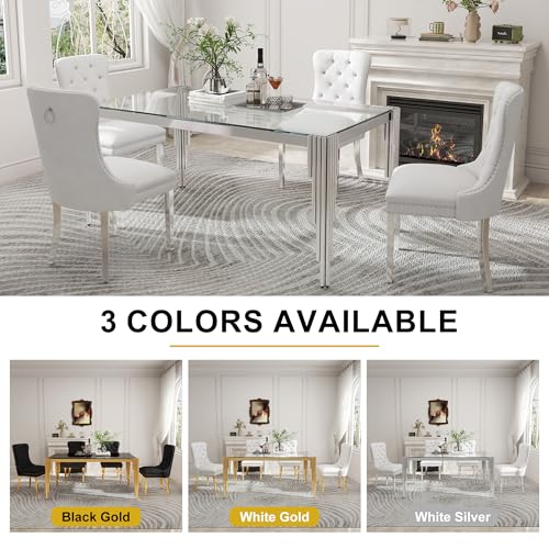 51'' Modern Glass Dining Table for 4 People (Silver-clear / Rectangle-51.18" L x 31.50" W x 29.53" H)