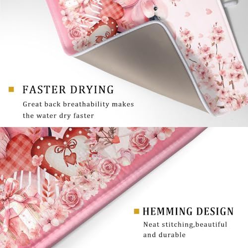 Red Bird Dish Drying Mat Large Absorbent Microfiber Dish Drying Pad for Lover Holiday Decor (Pink Love Bird / 24" x 18")
