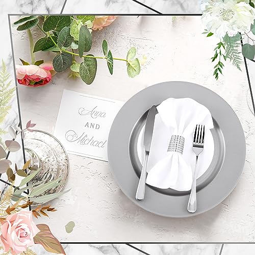 30 Pcs Silver Charger Plates (Plain Style / Silver White)