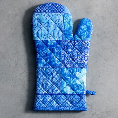 Maison d'Hermine Oven Gloves 100% Cotton Oven Mitt (027 - Indigo Love / 7.5" x 13" (Oven Mitt))