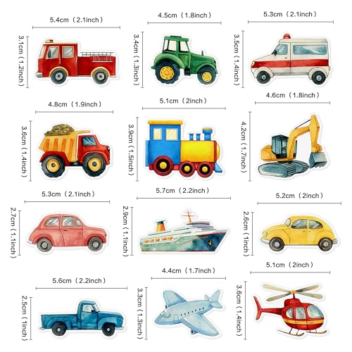 48Pcs Edible Transportation Cupcake Toppers Edible Cute Airplane Train Vehicle Boat Tractor Cupcake Picks for Transportation Theme Baby Shower Kids Birthday Party Decorations (Transportation)