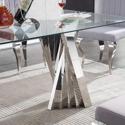 70" Modern Glass Silver Dining Table for 6 (Silver-70" Dining Table)