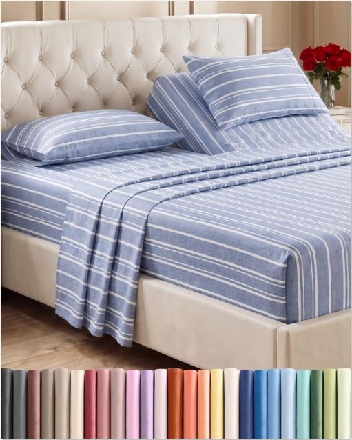 Flex Top Split Head King 4 Piece Sheet Set (42 - Blue Stripes 3 / Split Head/Flex Top)