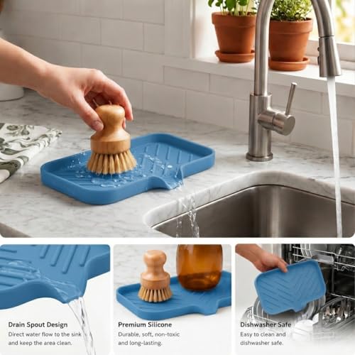 Silicone Soap Dish with Drain Spout (Lichen Blue / M(9.6"×5.3"))