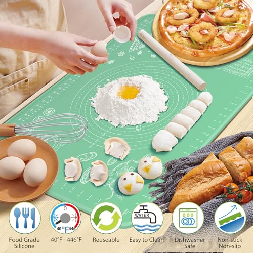 Silicone Pastry Mat 32" x 24" Extra Thick Non Stick Baking Mat with Measurements and Edge Heightening