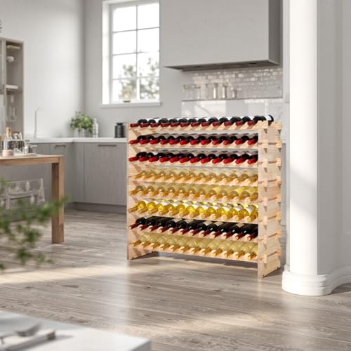 96 Bottle Stackable Modular Wine Rack (Natural Wood Color / 8-Tier 96 Bottles)