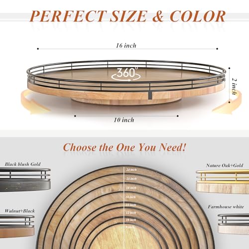 16 Inch Farmhouse Oak Lazy Susan Organizer for Table and Cabinet