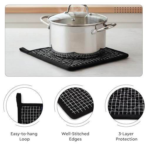 Oven Mitts and Pot Holders Set (Oven Glove + Pot Holder / Butcher Checks Black)