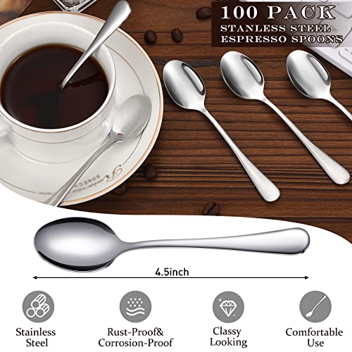 100 Pack Stainless Steel Demitasse Espresso Spoons (Silver / Classic Style)