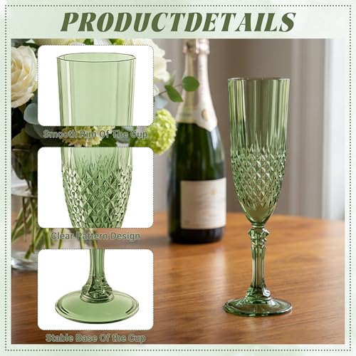 24 Pack Plastic Champagne Flutes (Sage Green)