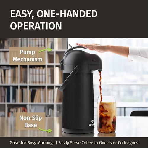 Airpot Coffee Carafe Dispenser with Pump Black 12 Hours Hot Water Retention (Black 3L / 102 Ounces)