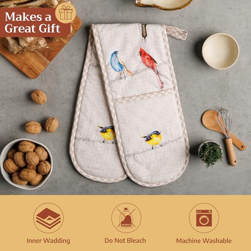 Double Oven Mitts 100% Cotton Double Oven Glove (003 - Birdies on Wire / 7" x 35" (Double Oven Mitt))