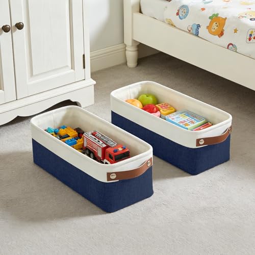 Small Fabric Storage Baskets (NavyBlue / Off-White / Narrow-15"x6"x5")