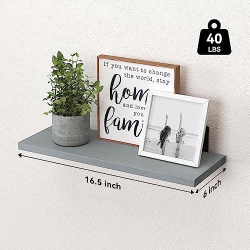 Floating Shelves Set of 6 for Wall Decor & Storage (16.5 Inch / Grey)
