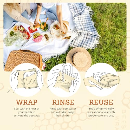 Beeswax Food Wraps (Meadow Magic / 2 Large & 3 Medium)