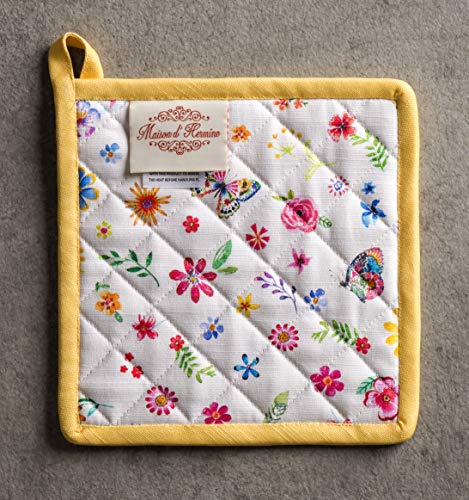 Pot Holders 100% Cotton Potholders (034 - Happy Florals - Sweety / 8" x 8" (Pot Holder Pack of 2))