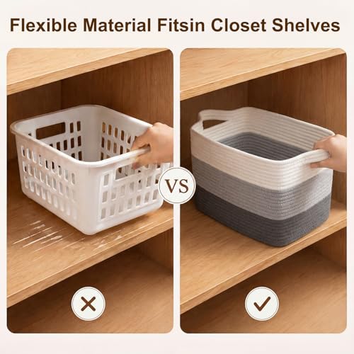 Cotton Rope Storage Baskets for Organizing Dark Gray 3 (Gradient Dark Gray / 3 pcs-13”x9.9”x8.7”)