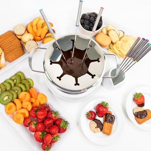 8 Cup Electric Fondue Pot Set for Cheese & Chocolate (White / 8 Cup)