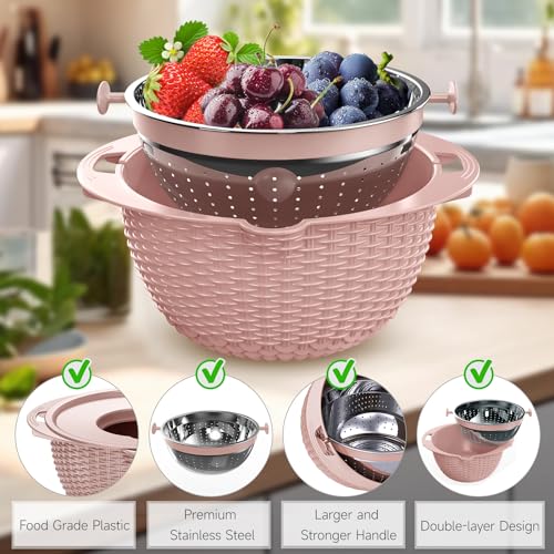 4 1 Colander with Bowl & Spoons Set (Pink)