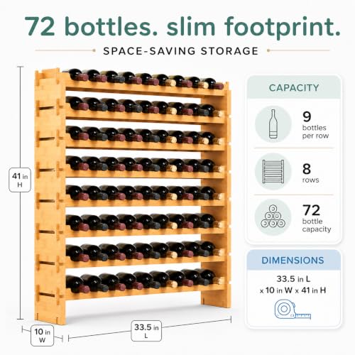 72 Bottle Wine Rack Stackable Bamboo Freestanding (72 Bottle)