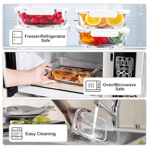 5 PACK 36 OZ Glass Meal Prep Containers Set with Lids (5 Count)