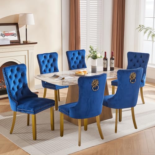 Blue Velvet Dining Chairs Set of 6 (Navy Blue)