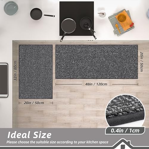 Kitchen Rugs and Mats 2PCS Non (Charcoal / 20"x32"+20"x48" (Rectangular))