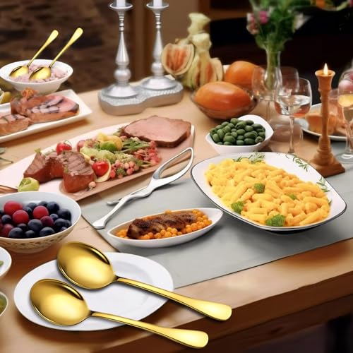 Stainless Steel Serving Spoons Set (8 Pieces (Large Only) / Gold)