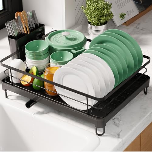 Dish Drying Rack for Kitchen Counter (Black / 12.7''W x 16.7''L - 1 Tier)