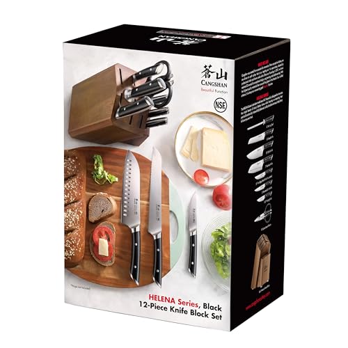 HELENA Series German Steel Forged Knife Block Set (12-Piece / Black)