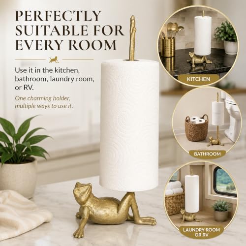 Gold Frog Paper Towel Holder & Metal Toilet Paper Holder Stand (Gold Frog)
