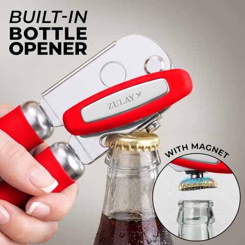 Stainless Steel Swing Open Manual Can Opener Comfortable Grip (Cherry Red / Swing Open)