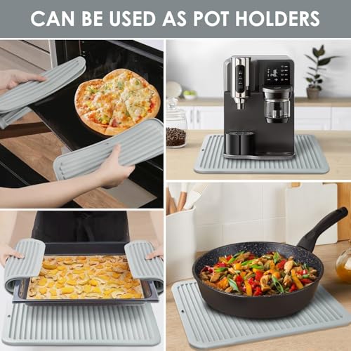 Large Silicone Trivet 16'' X 12'' Silicone Hot Pads for Kitchen Nonslip and Heat Resistant Hot Pads Trivets for Kitchen Protect Table Quartz Countertops (16x12in / 06 Gray,1pack)