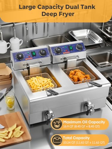 Commercial Deep Fryer with Basket and Lid